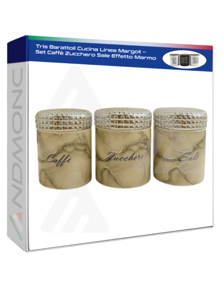 Tris Barattoli Cucina Linea Margot – Set Caffè Zucchero Sale Effetto Marmo