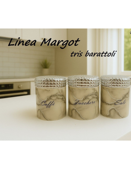 Tris Barattoli Cucina Linea Margot – Set Caffè Zucchero Sale Effetto Marmo