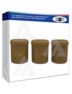 Tris Barattoli Cucina in Ceramica Oro – Set Caffè...