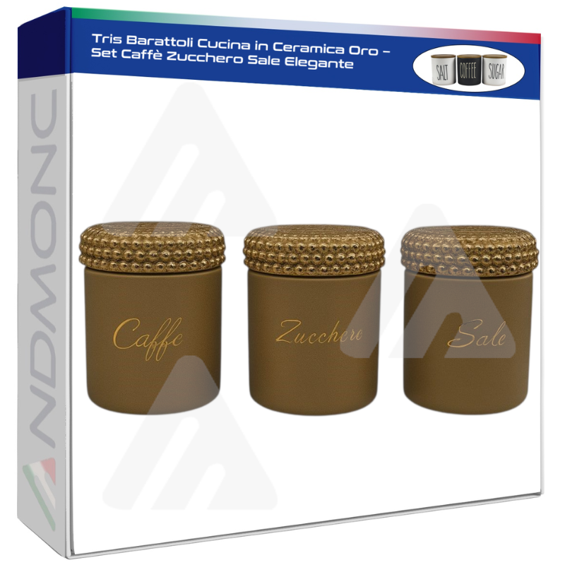Tris Barattoli Cucina in Ceramica Oro – Set...