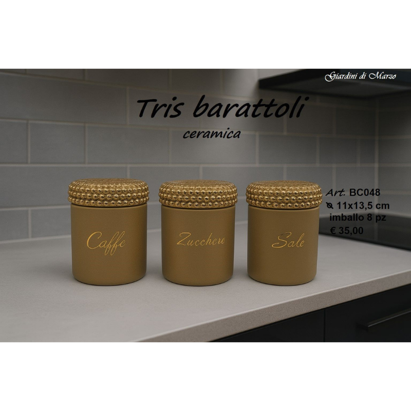 Tris Barattoli Cucina in Ceramica Oro – Set...