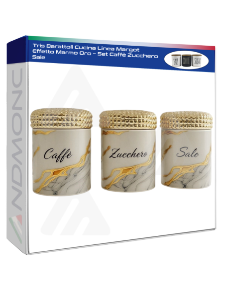 Tris Barattoli Cucina Linea Margot Effetto Marmo Oro – Set Caffè Zucchero Sale
