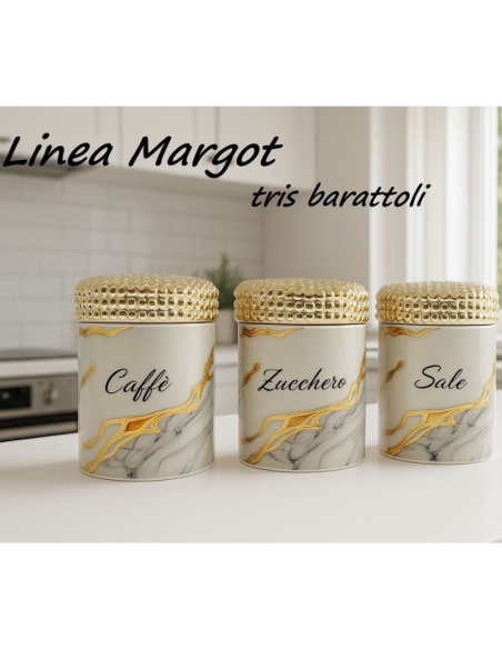 Tris Barattoli Cucina Linea Margot Effetto Marmo Oro – Set Caffè Zucchero Sale