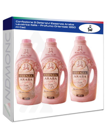 Confezione 3 Detersivi Essenza Araba Lavatrice Italia – Profumo Orientale 1850 ml Cad.