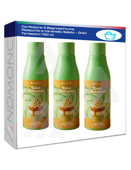Confezione 3 Bagnoschiuma Pistacchio e Caramello Salato – Dolci Tentazioni 750 ml