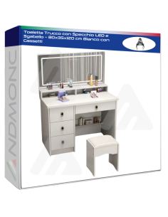 Toeletta Trucco con Specchio LED e Sgabello – 80x35x120...