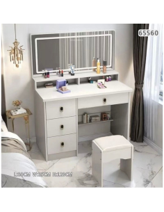 Toeletta Trucco con Specchio LED e Sgabello – 80x35x120... 2