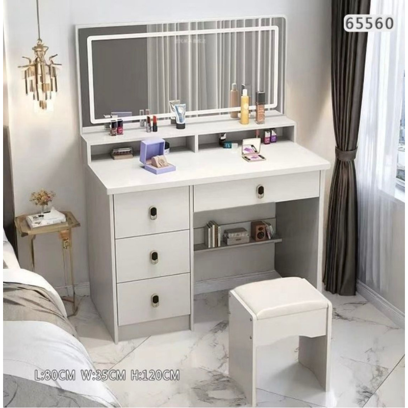 Toeletta Trucco con Specchio LED e Sgabello –...