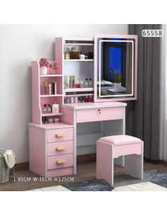 Toeletta Trucco Rosa con Specchio LED e Sgabello –... 2