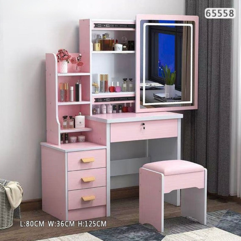 Toeletta Trucco Rosa con Specchio LED e...