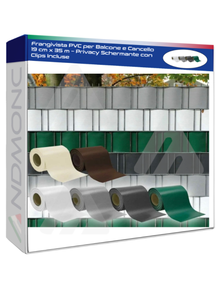 Frangivista PVC per Balcone e Cancello 19 cm x 35 m – Privacy Schermante con Clips Incluse