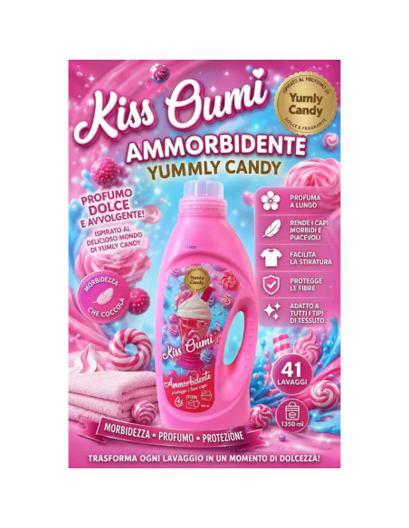 Set 3 Ammorbidente Kiss Oumi Yumly Candy 1350 ml – Profumo Dolce a Lungo Durata, 41 Lavaggi