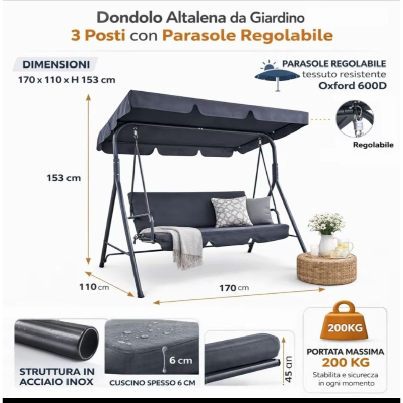 Dondolo Altalena da Giardino 3 Posti con...