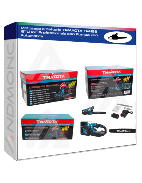 Motosega a Batteria TMAKOTA TM-138 16" Li-Ion Professionale con Pompa Olio Automatica