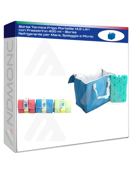 Borsa Termica Frigo Portatile 14,5 Litri con Freezerino 400 ml – Borsa Refrigerante per Mare, Spiaggia e Picnic