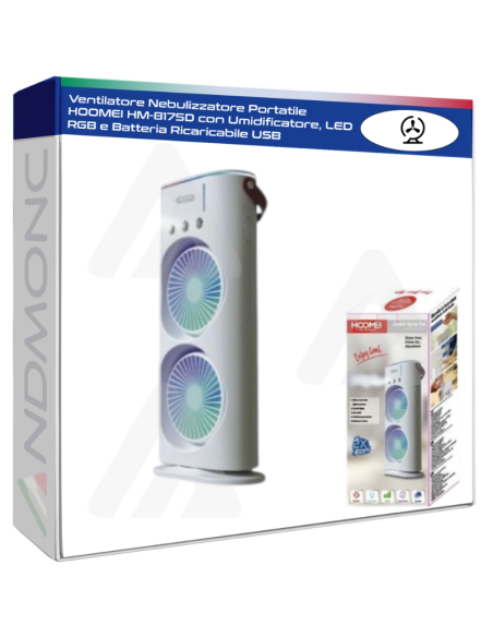Ventilatore Nebulizzatore Portatile HOOMEI HM-8175D con Umidificatore, LED RGB e Batteria Ricaricabile USB