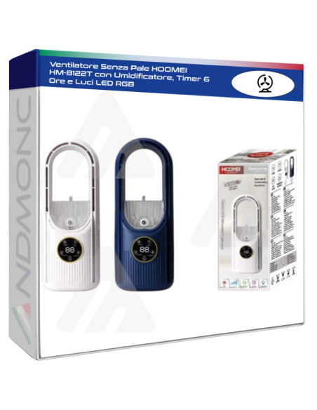 Ventilatore Senza Pale HOOMEI HM-8122T con Umidificatore, Timer 6 Ore e Luci LED RGB