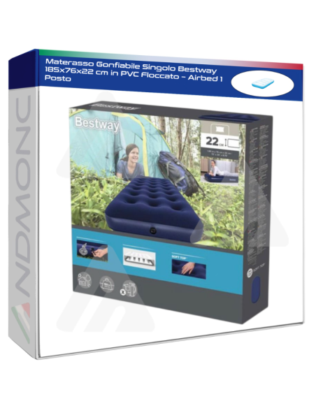 Materasso Gonfiabile Singolo Bestway 185x76x22 cm in PVC Floccato – Airbed 1 Posto