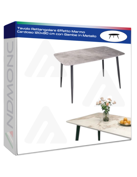 Tavolo Rettangolare Effetto Marmo Cardoso 120x80 cm con Gambe in Metallo