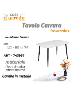 Tavolo Rettangolare 120x80 cm Effetto Marmo Carrara con... 2