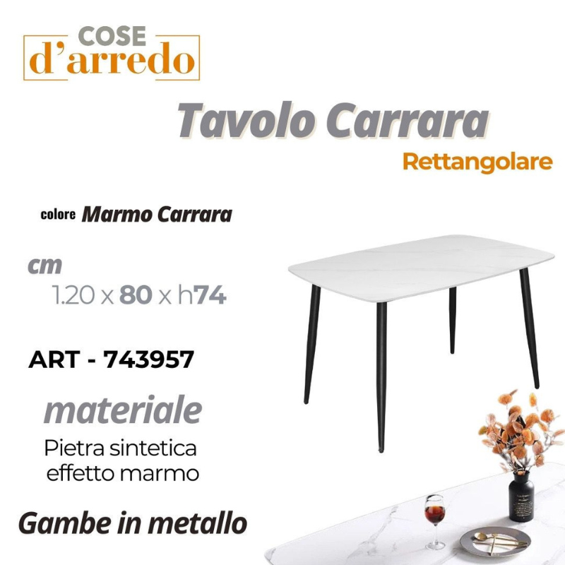 Tavolo Rettangolare 120x80 cm Effetto Marmo...