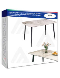Tavolo Rettangolare 120x80 cm Effetto Marmo Calacatta con...