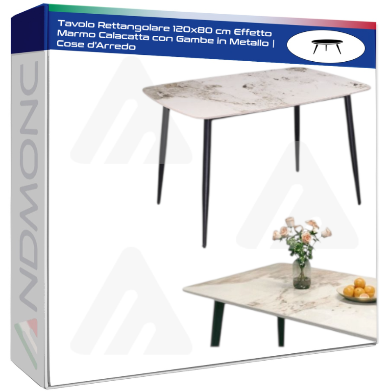 Tavolo Rettangolare 120x80 cm Effetto Marmo...