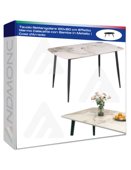 Tavolo Rettangolare 120x80 cm Effetto Marmo Calacatta con Gambe in Metallo | Cose d'Arredo