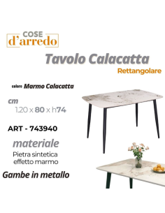 Tavolo Rettangolare 120x80 cm Effetto Marmo Calacatta con... 2