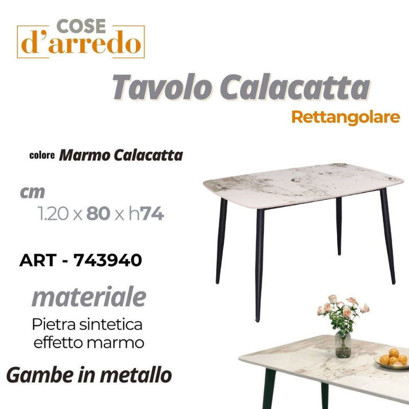 Tavolo Rettangolare 120x80 cm Effetto Marmo...