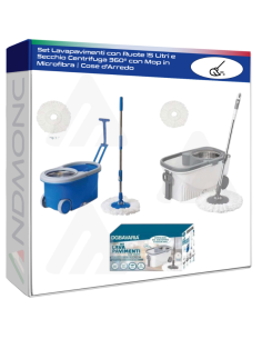 Set Lavapavimenti con Ruote 15 Litri e Secchio Centrifuga...