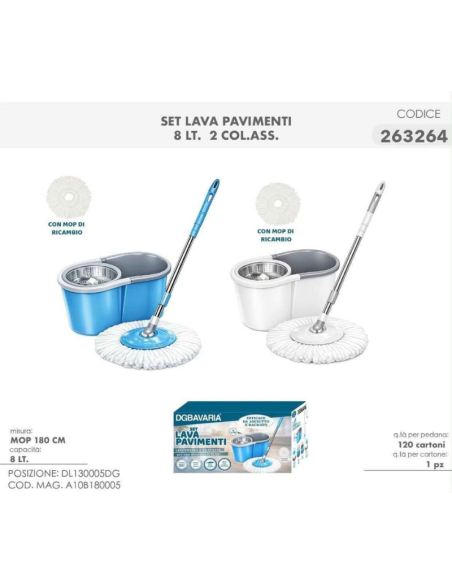 Set Lavapavimenti con Secchio Centrifuga 8 Litri e Mop Rotante 360° con 2 Panni in Microfibra | Cose d'Arredo
