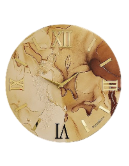 Orologio da Parete Moderno 40 cm Effetto Marmo Beige in Legno con Finitura in Resina Lucida | Giardini di Marzo