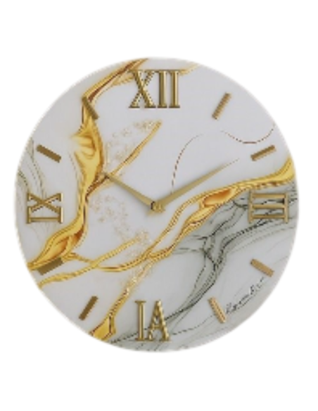 Orologio da Parete Moderno 40 cm Effetto Marmo Bianco e Oro in Legno con Finitura in Resina Lucida | Giardini di Marzo