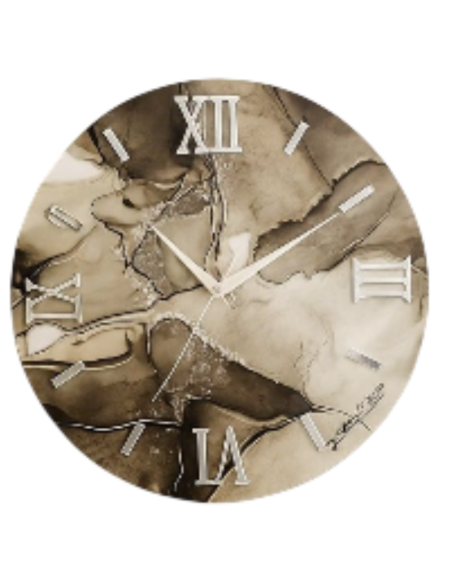 Orologio da Parete Moderno 60 cm Effetto Marmo Tortora in Legno con Finitura in Resina Lucida  Giardini di Marzo