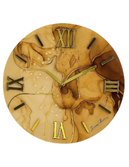 Orologio da Parete Moderno 60 cm Effetto Marmo Oro e Bronzo in Legno con Finitura in Resina Lucida | Giardini di Marzo