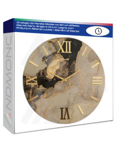Orologio da Parete Moderno 60 cm Effetto Marmo Nero,...