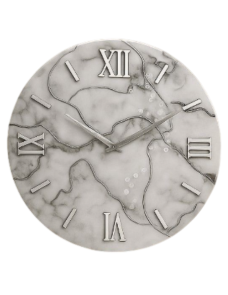 Orologio da Parete Moderno 80 cm Effetto Marmo Bianco e Grigio in Legno con Finitura in Resina Lucida | Giardini di Marzo
