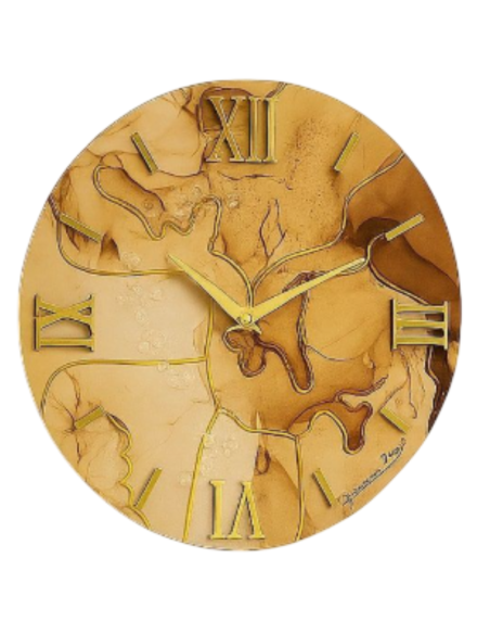 Orologio da Parete Moderno 80 cm Effetto Marmo Oro e Bronzo in Legno con Finitura in Resina Lucida | Giardini di Marzo