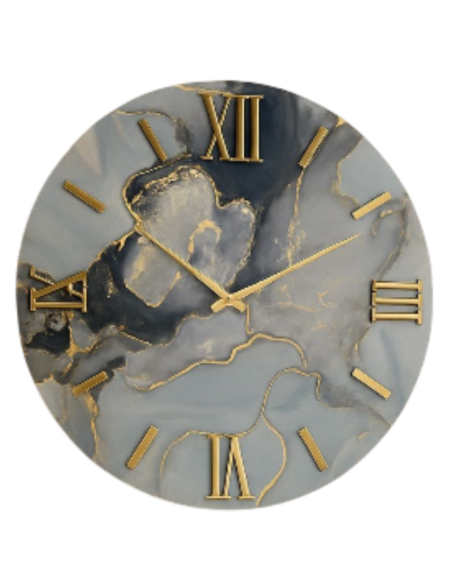 Orologio da Parete Moderno 80 cm Effetto Marmo Blu e Oro in Legno con Finitura in Resina Lucida | Giardini di Marzo