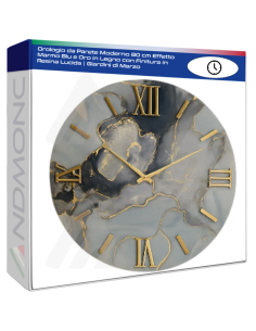 Orologio da Parete Moderno 80 cm Effetto Marmo Blu e Oro...