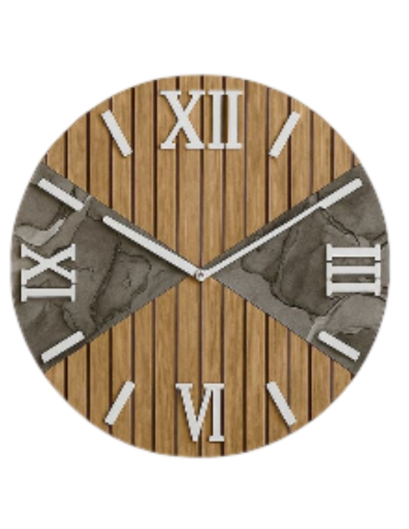 Orologio da Parete Moderno 40 cm Effetto Legno e Marmo Grigio in Legno con Finitura in Resina Lucida | Giardini di Marzo