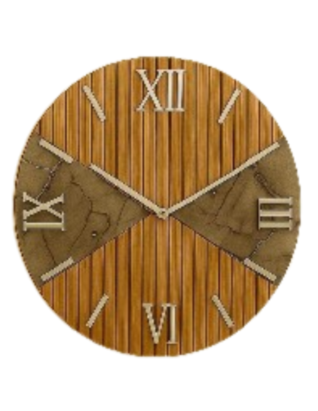 Orologio da Parete Moderno 60 cm Effetto Legno e Marmo Tortora in Legno con Finitura in Resina Lucida | Giardini di Marzo