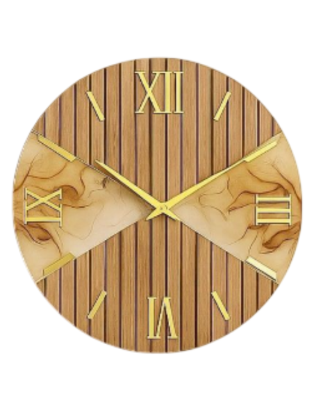 Orologio da Parete Moderno 60 cm Effetto Legno e Marmo Beige con Numeri Romani in Rilievo | Giardini di Marzo