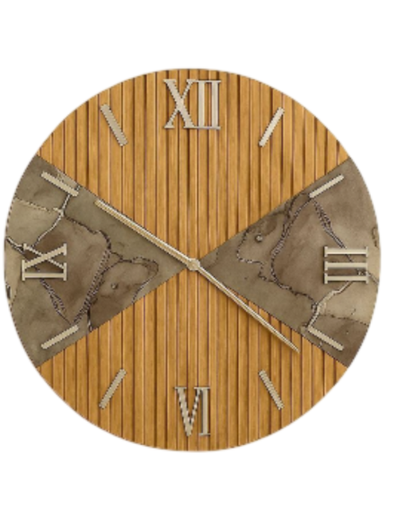 Orologio da Parete Moderno 80 cm Effetto Legno e Marmo Tortora in Legno con Finitura in Resina Lucida | Giardini di Marzo