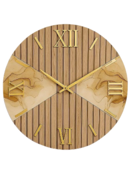 Orologio da Parete Moderno 80 cm Effetto Legno e Marmo Beige con Numeri Romani in Rilievo | Giardini di Marzo