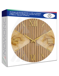 Orologio da Parete Moderno 80 cm Effetto Legno e Marmo...
