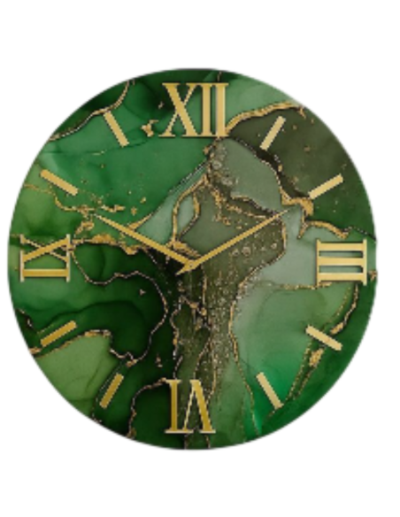 Orologio da Parete Moderno 40 cm Verde Smeraldo Effetto Marmo con Numeri Romani Dorati | Giardini di Marzo