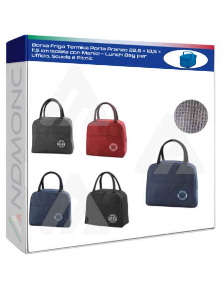 Borsa Frigo Termica Porta Pranzo 22,5 × 18,5 × 11,5 cm Isolata con Manici – Lunch Bag per Ufficio, Scuola e Picnic