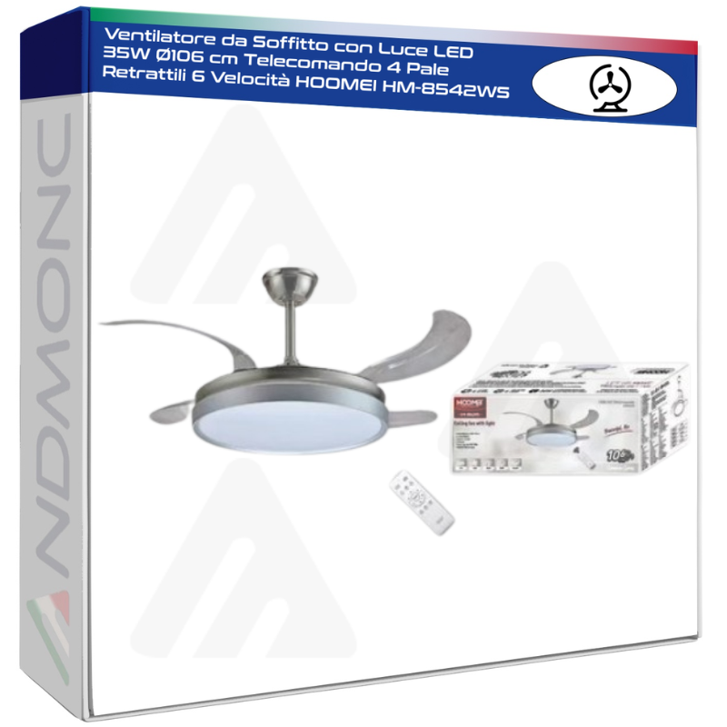 Ventilatore da Soffitto con Luce LED 35W Ø106...